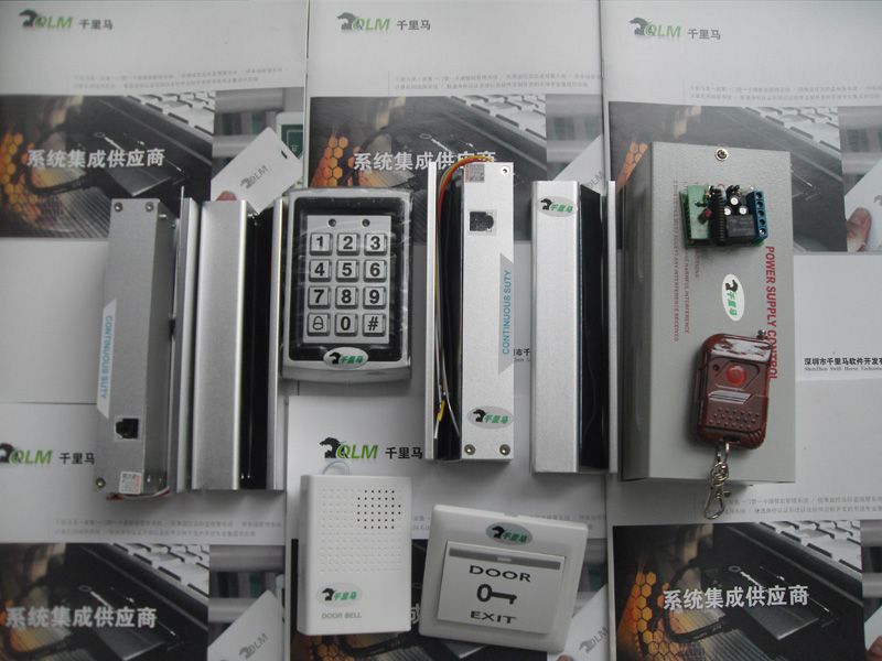 金屬門禁一體機-上下無框鎖雙扇開-門禁專用電源-出門按鈕-有線門鈴-感應卡-遙控器